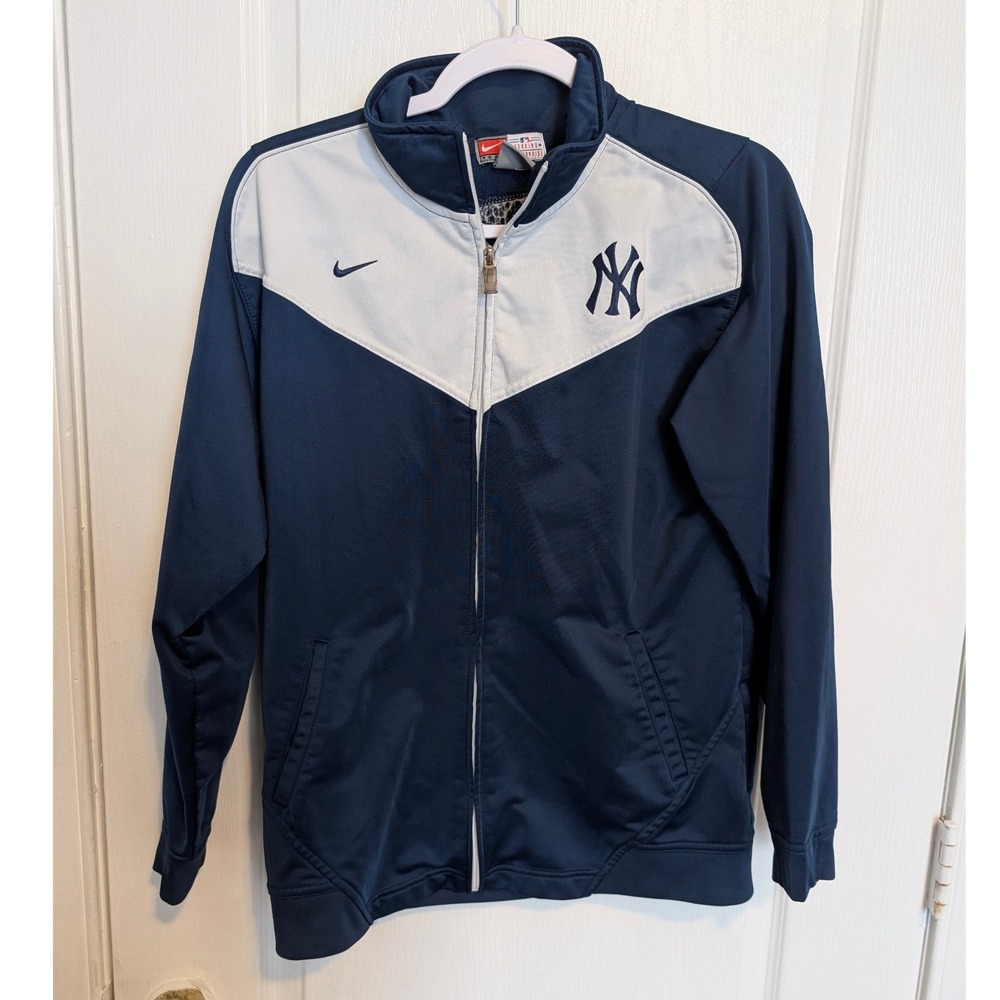 Nike New York Yankees Kids Track Jacket Navy Blue White Full Zip Size Large L